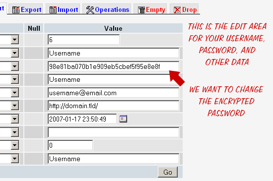 Screenshot: Edit Screen for the Username Entry