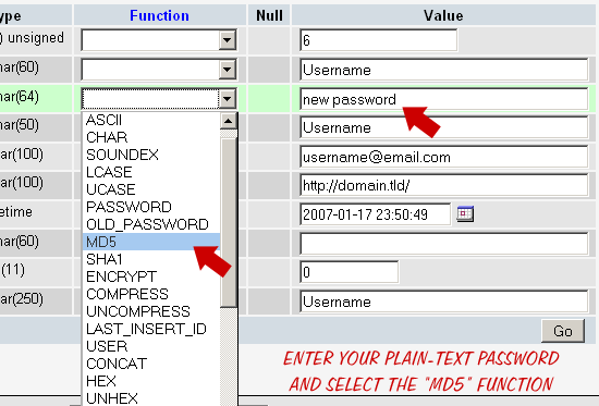 Screenshot: MD5 Encryption option