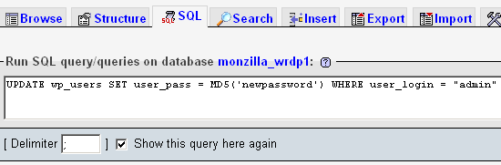 Screenshot: SQL Command Console