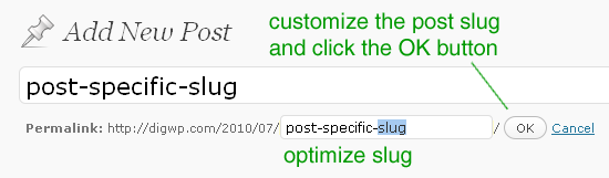 Screenshot: Editing Post Slugs