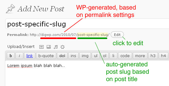 Screenshot: WordPress Post Slugs