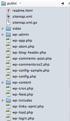 Screenshot of WordPress root files and directories