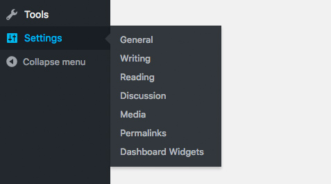 WordPress Settings Menu