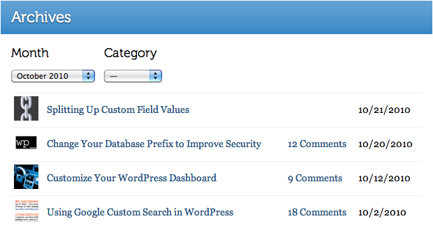 Screenshot: Dynamic Archives at DigWP.com